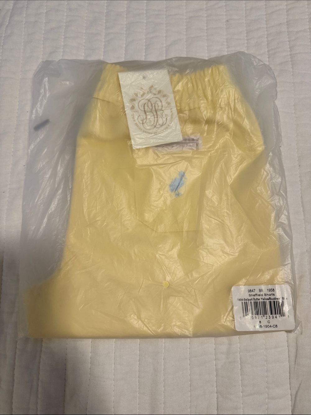 NWT TBBC Yellow Sheffield Shorts with Blue Stork Size 8